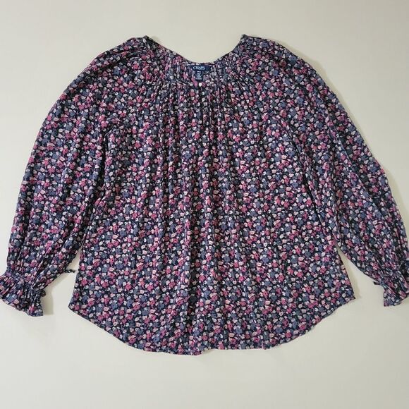 Chaps Boho Floral Print Peasant Top - Picture 4 of 15